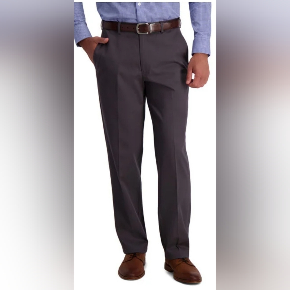 Men's Haggar Iron Free Premium Khaki Straight, 38x32, Dark Grey